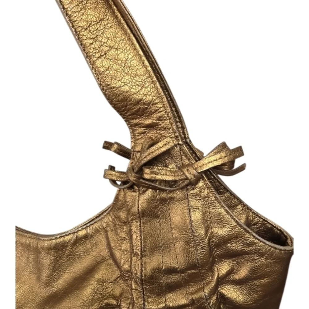 DKNY Gold Metallic Hobo Shoulder Bag Ruched Style Handbag Y2K